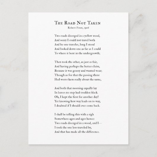 De weg die geen gedicht Robert Frost heeft ingenom Briefkaart (Voorkant)