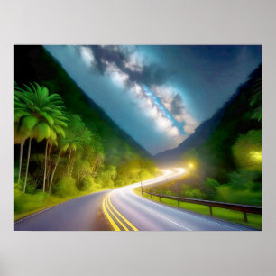 De weg door de donkere nacht poster