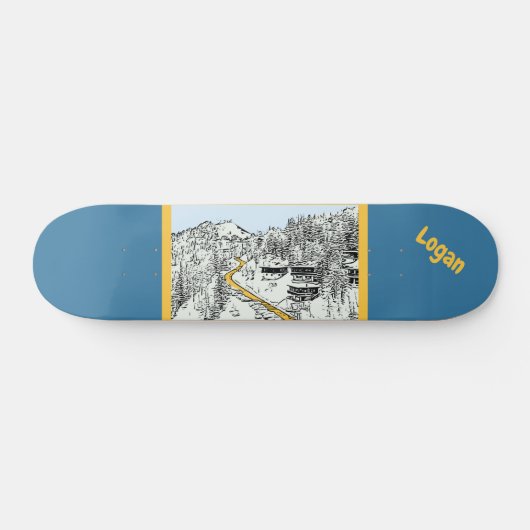 De weg in de bergen is zwart-wit persoonlijk skateboard (Horizontaal)