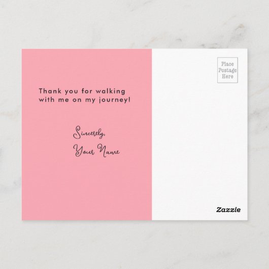 De weg is lang roze, bedankt briefkaart (Achterkant)