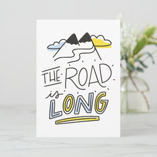 De weg is lang save the date (Staand voorkant)