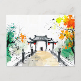 De weg leidt naar een berg tempel briefkaart