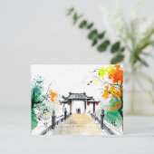 De weg leidt naar een berg tempel briefkaart (Staand voorkant)