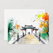 De weg leidt naar een berg tempel briefkaart (Voorkant / Achterkant)