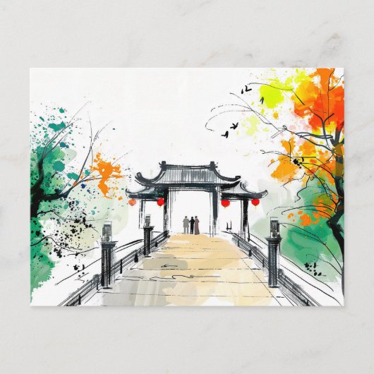 De weg leidt naar een berg tempel briefkaart (Voorkant)