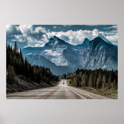 De weg naar de grote bergberg, weg, bos, tra poster (Voorkant)