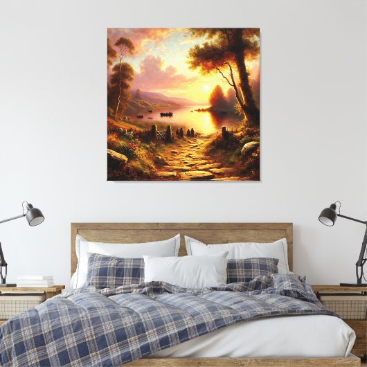 De weg naar een gouden zonsondergang canvas afdruk (Insitu (Slaapkamer))