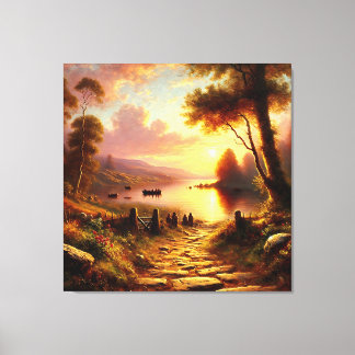 De weg naar een gouden zonsondergang canvas afdruk