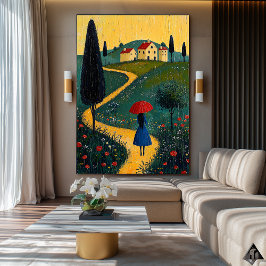 De weg naar huis - Naïf Whimsical Journey Art Poster