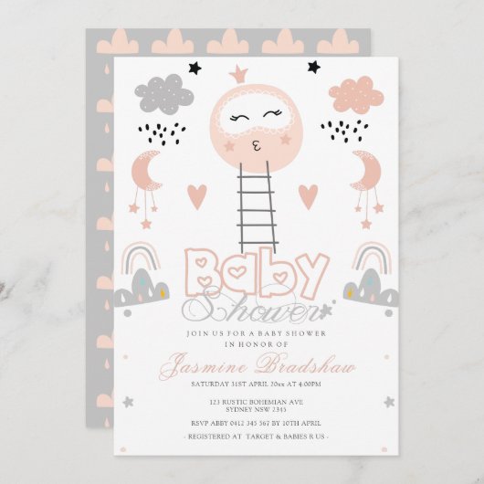 De Weg van het baby shower aan de Moon Roze Kaart (Voorkant / Achterkant)