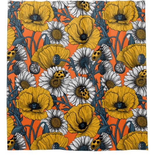 De weide is geel en blauw douchegordijn (Voorkant)