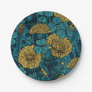 De weide is geel en blauw papieren bordje