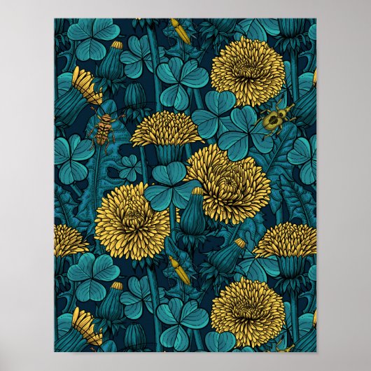 De weide is geel en blauw poster (Voorkant)