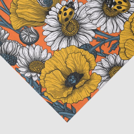 De weide is geel en blauw tissuepapier (Detail)