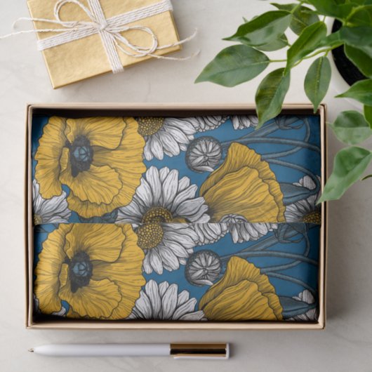 De weide is geel en blauw tissuepapier (Geschenk)