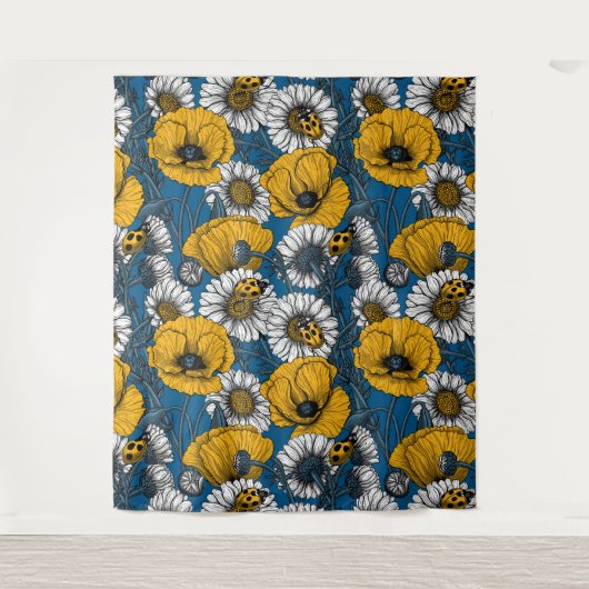 De weide is geel en blauw wandkleed (Voorkant)