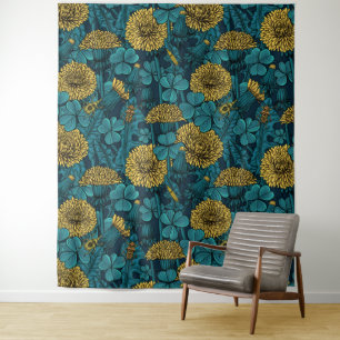 De weide is geel en blauw wandkleed