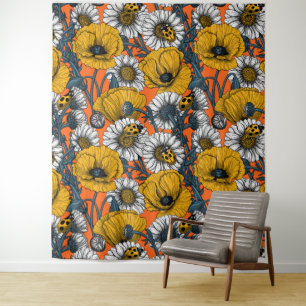 De weide is geel en blauw wandkleed