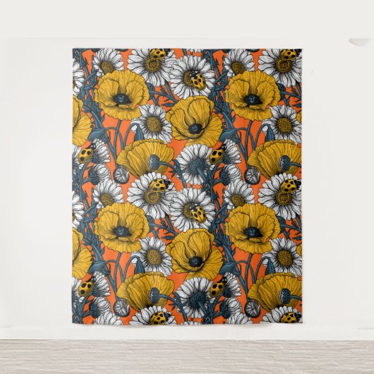 De weide is geel en blauw wandkleed (Voorkant)