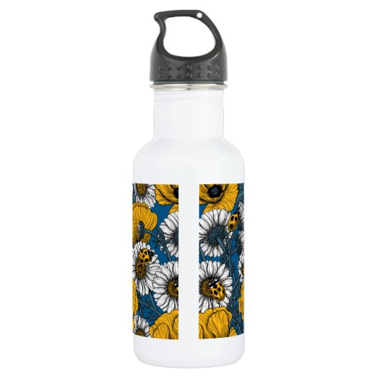 De weide is geel en blauw waterfles (Achterkant)