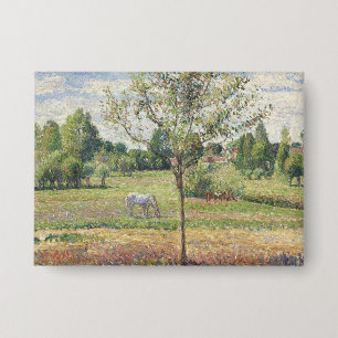 De weide met grijze paard, Eragny, Olieverfschilde Button