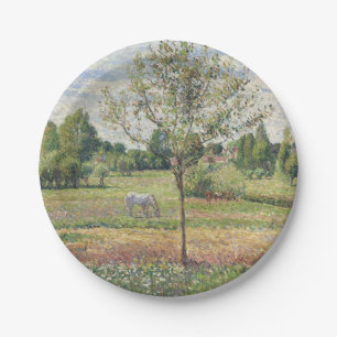 De weide met grijze paard, Eragny, Olieverfschilde Papieren Bordje
