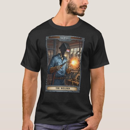 De Welder Skeleton Tarot Kaart T-shirt (Voorkant)