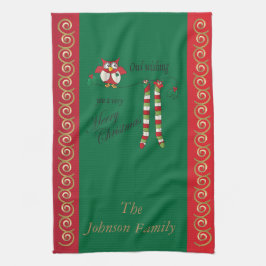 De Wens van de uil u Vrolijke Kerstmis Theedoek