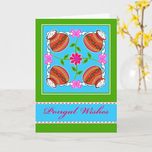 De Wensen van Pongal, Kolam Geïnspireerd Indisch Kaart (Gele Bloem)