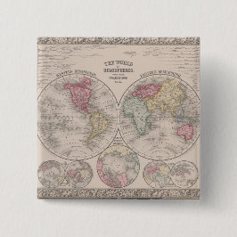 De wereld 1860 - Oostelijke en Westelijke hemisfer Vierkante Button 5,1 Cm