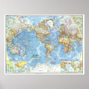 " De wereld: 1960 Gedetailleerde KAART ... Poster