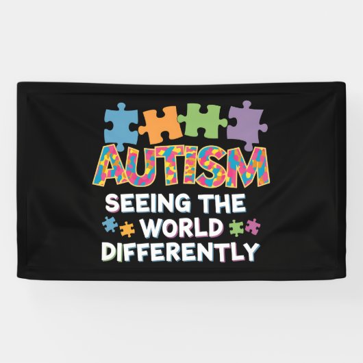 De wereld anders zien Autisme bewustzijn Spandoek (Horizontaal)