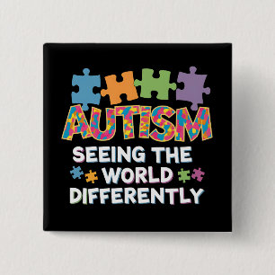 De wereld anders zien: Autisme bewustzijn Vierkante Button 5,1 Cm