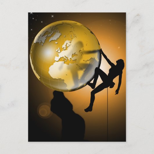 De wereld beklimmen briefkaart (Voorkant)