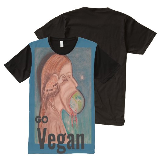 De wereld consumeren All-Over-Print t-shirt (Voorkant en achterkant)