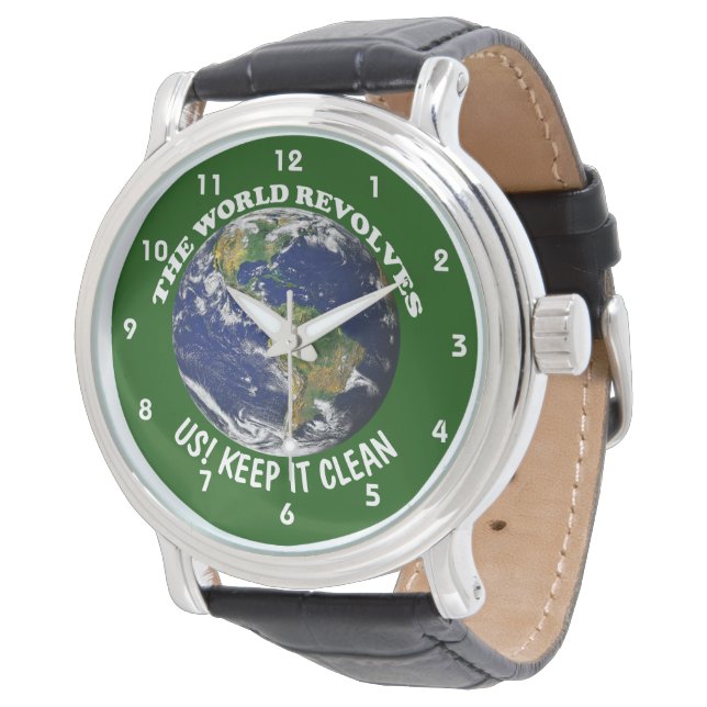 De wereld draait om ons en houdt het schoon bewust horloge (Gekanteld)