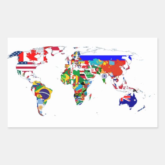 De wereld in vlaggen rechthoekige sticker (Voorkant)