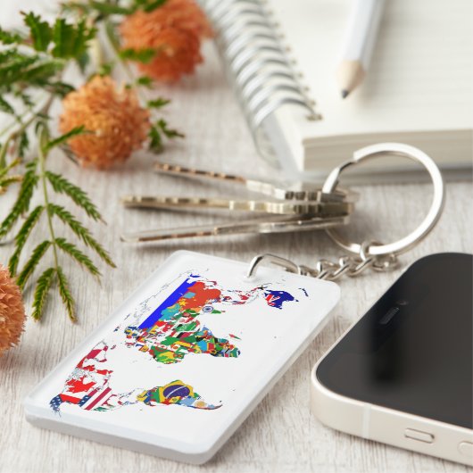 De wereld in vlaggen sleutelhanger (Voorkant Rechts)