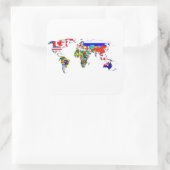 De wereld in vlaggen vierkante sticker (Tas)