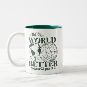 De wereld is een betere plek met jou erin Angst Tweekleurige Koffiemok