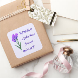 "De wereld is een betere plek" paarse bloemen Vierkante Sticker
