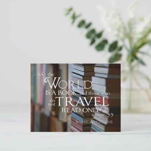 De wereld is een boek BRIEFKAART (Staand voorkant)