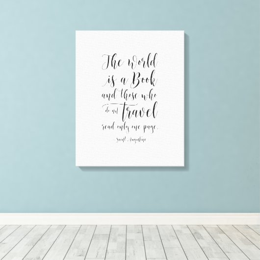 De wereld is een boek, Saint Augustine Quote Canvas Afdruk (Insitu (Houten vloer))