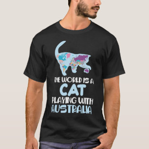 De wereld is een kat die Australië speelt die Hum T-shirt