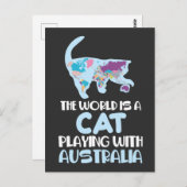De wereld is een kat die Australië speelt die Humo Briefkaart (Voorkant / Achterkant)