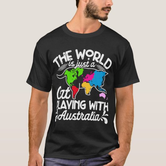 De wereld is een kat die kaart speelt Australië ka T-shirt (Voorkant)