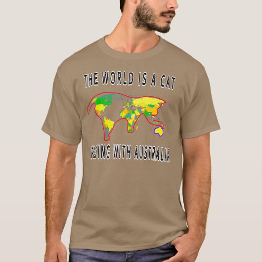 De wereld is een kat spelen met Australië grappig T-shirt (Voorkant)