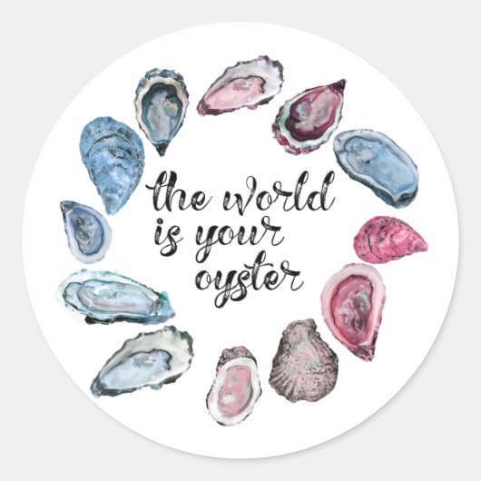 De wereld is je oester ronde sticker (Voorkant)
