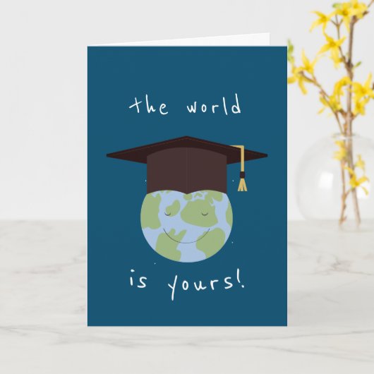 De wereld is jouw Aarde Gradukkap Afstuderen Kaart (Gele Bloem)