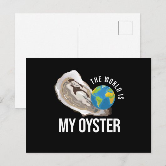 De wereld is mijn oester schelp briefkaart (Voorkant / Achterkant)